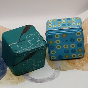 FOSSIL WATCH 2 TINS Empty Writers Teal & Blue Circles NO WATCHES